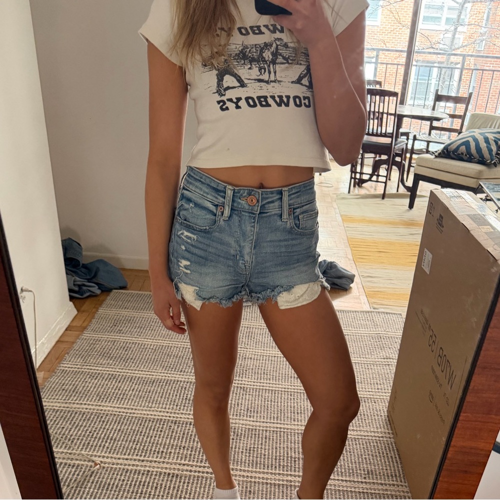 American Eagle Outfitters Light Blue Ripped Denim Cutoff Shorts